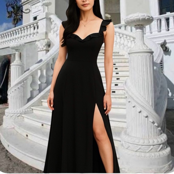 NWT Lulus M black ruffled side slit maxi dress - Picture 15 of 15